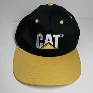 CAT Equipment Construction Cap Hat Black Yellow Adult Adjustable Snapback  FLAWS
